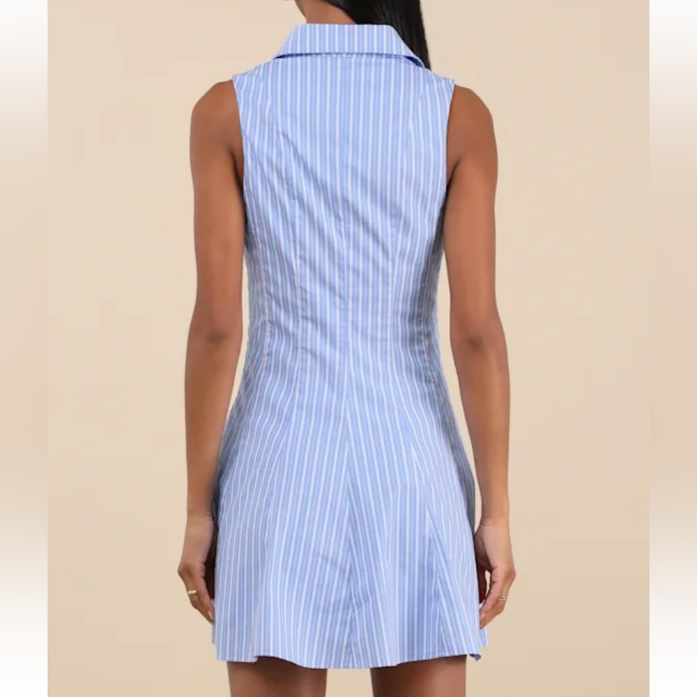 Lulus blue striped collared skater mini dress. Size large - Picture 3 of 5